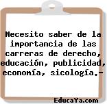 Necesito saber de la importancia de las carreras de derecho, educación, publicidad, economía, sicología.?