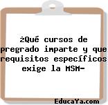 ¿Qué cursos de pregrado imparte y que requisitos específicos exige la MSM?