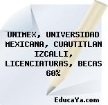 UNIMEX, UNIVERSIDAD MEXICANA, CUAUTITLAN IZCALLI, LICENCIATURAS, BECAS 60%