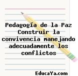 Pedagogía de la Paz Construir la convivencia manejando adecuadamente los conflictos